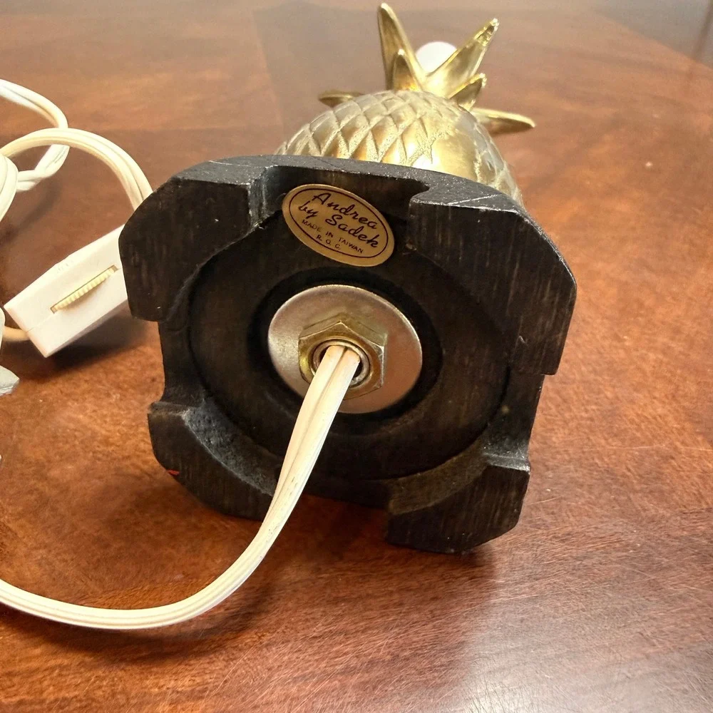Andrea by Sadek Vintage Brass Pineapple Electric Candle Lamp Accent Light